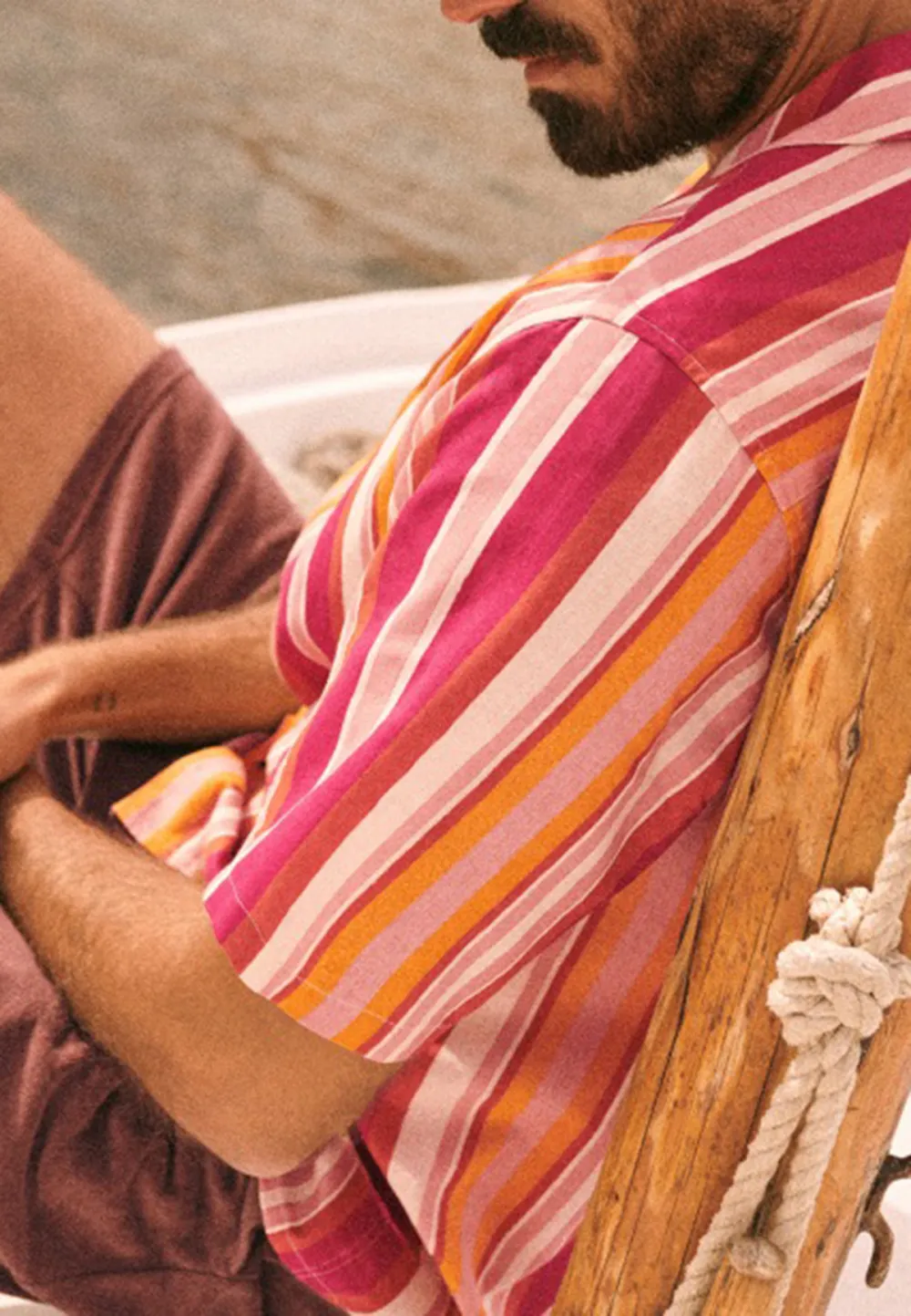 Pink Orange Stripe Print Short Sleeve Camp Shirt