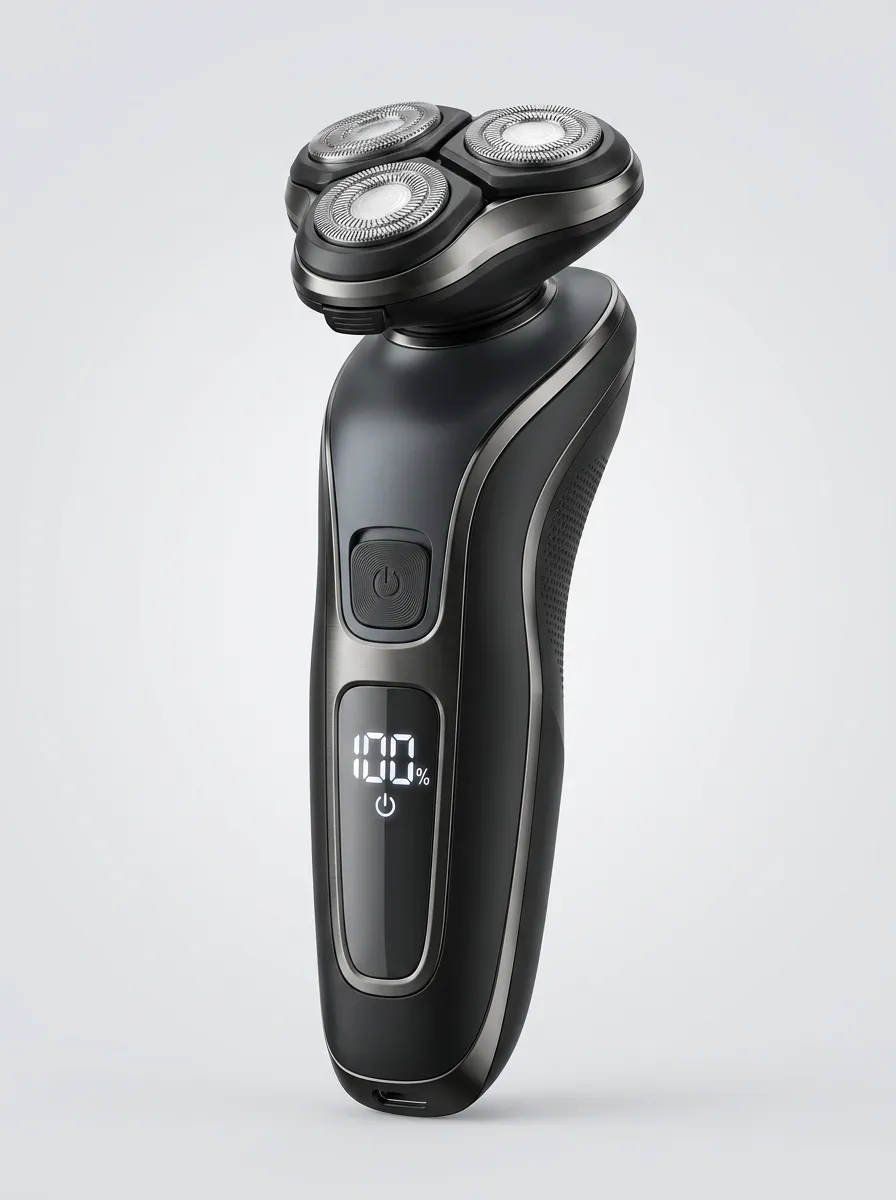 Rotary Triple-Blade Digital Display Electric Shaver for Daily Grooming