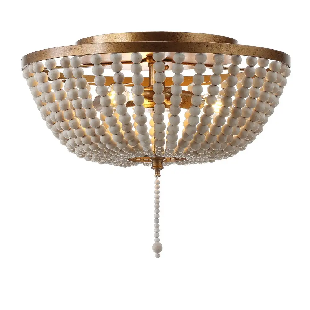 Wood Beaded Metal LED Flush Mount