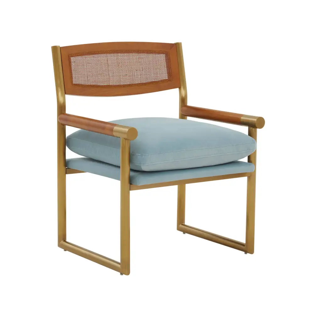 Woven Mid-Century Rattan Velvet Accent Chair