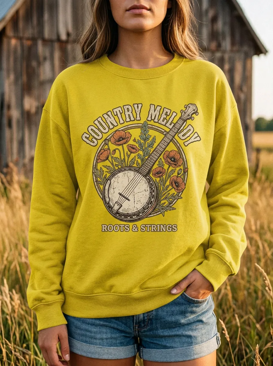 Western Banjo Women's Country Music Crew Neck Sweatshirt