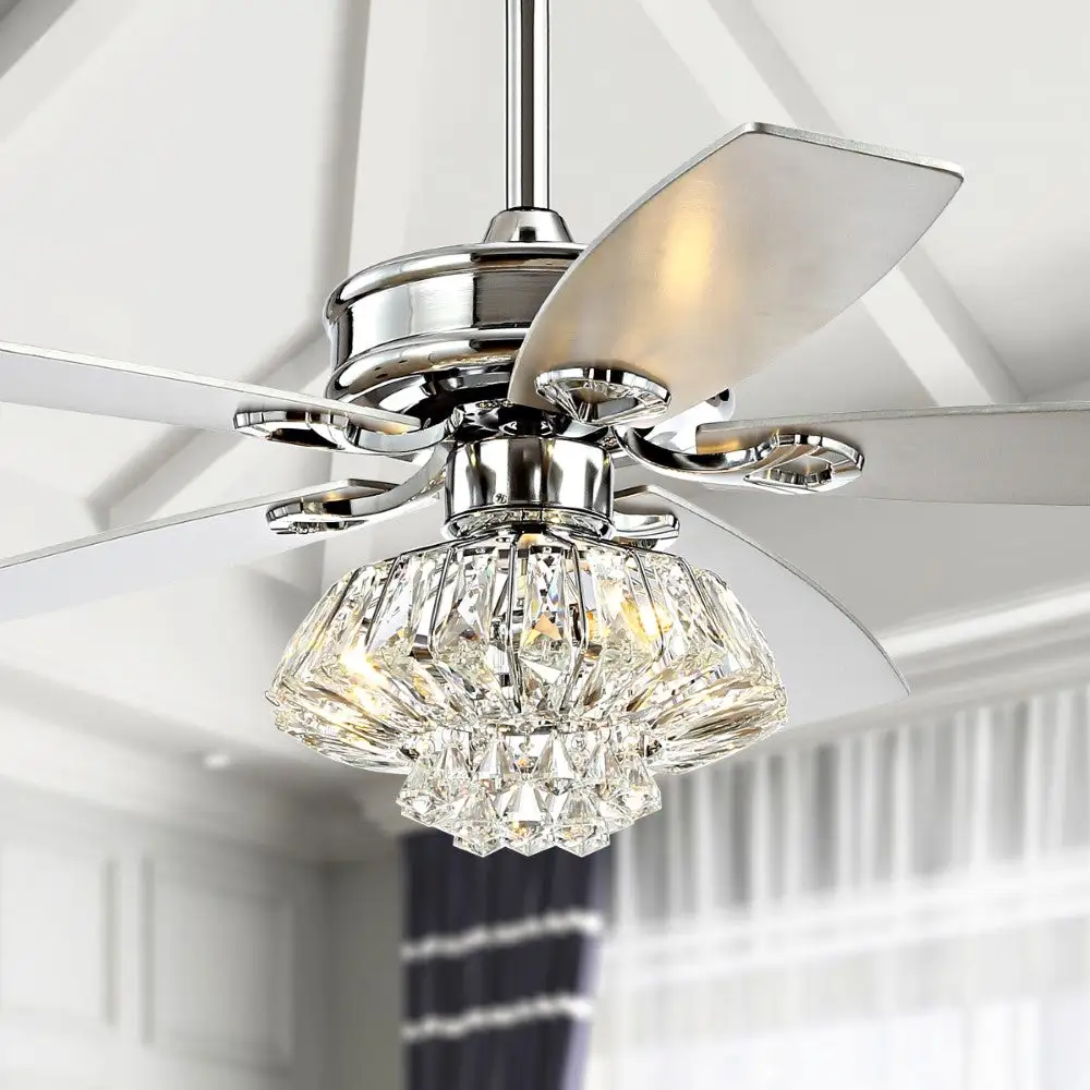 Triple-Light Glam Crystal Drum LED Ceiling Fan With Remote