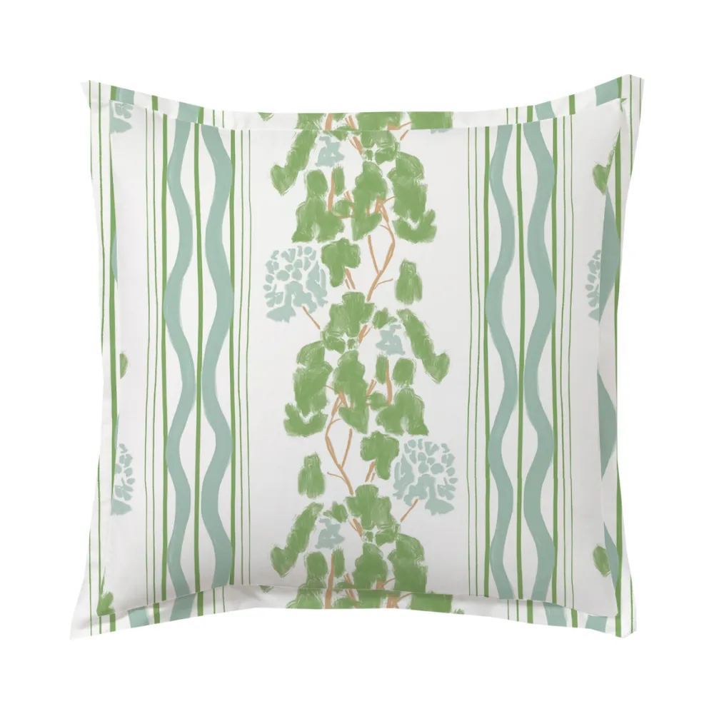 Floral Stripe Butterfly-Flange Throw Pillow