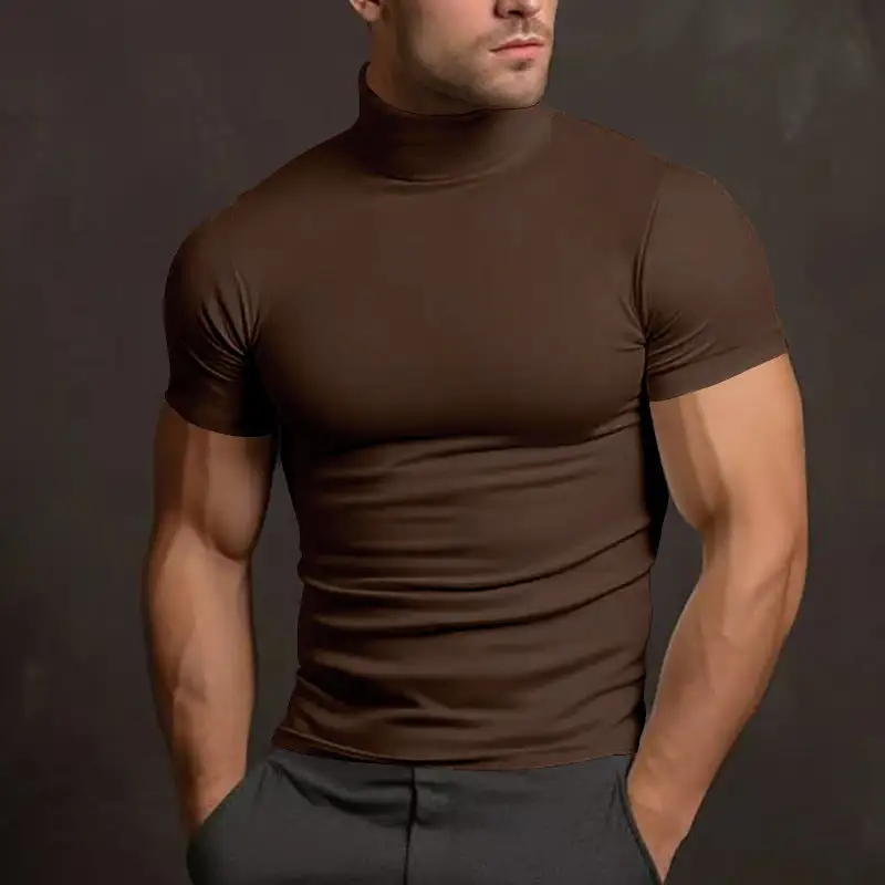 Men's Fitted Elastic Short-Sleeve Roll Neck Top