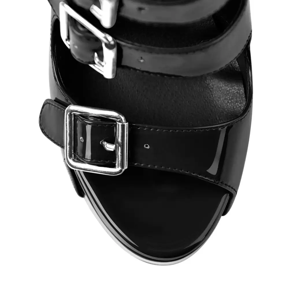 Five Buckle Strap Chunky Heel Boot Sandals