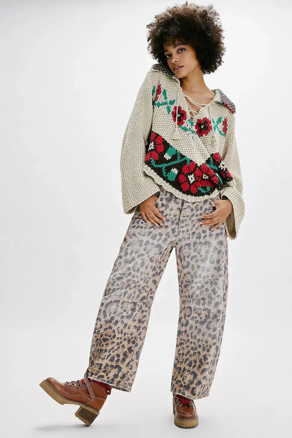 Luck Printed Mid Rise Barrel Jeans Sugar
