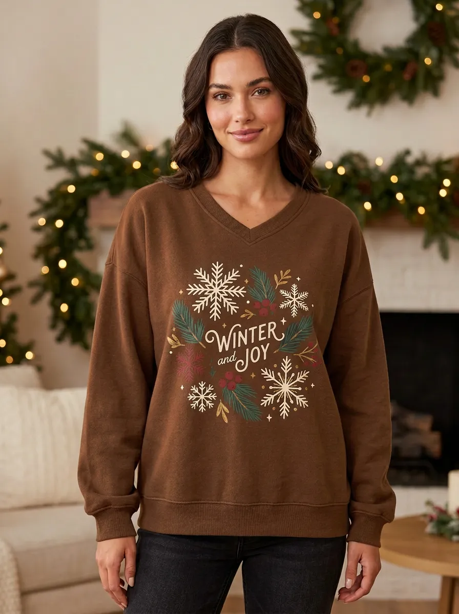 Christmas Winter & Joy Snowflake Print Sweatshirt
