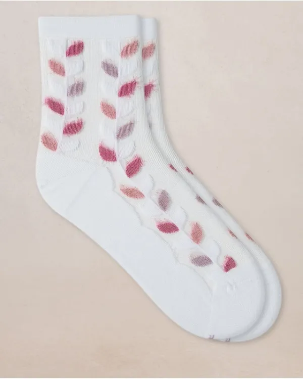 Cotton Sheer Sparkly Leaf Pattern Socks