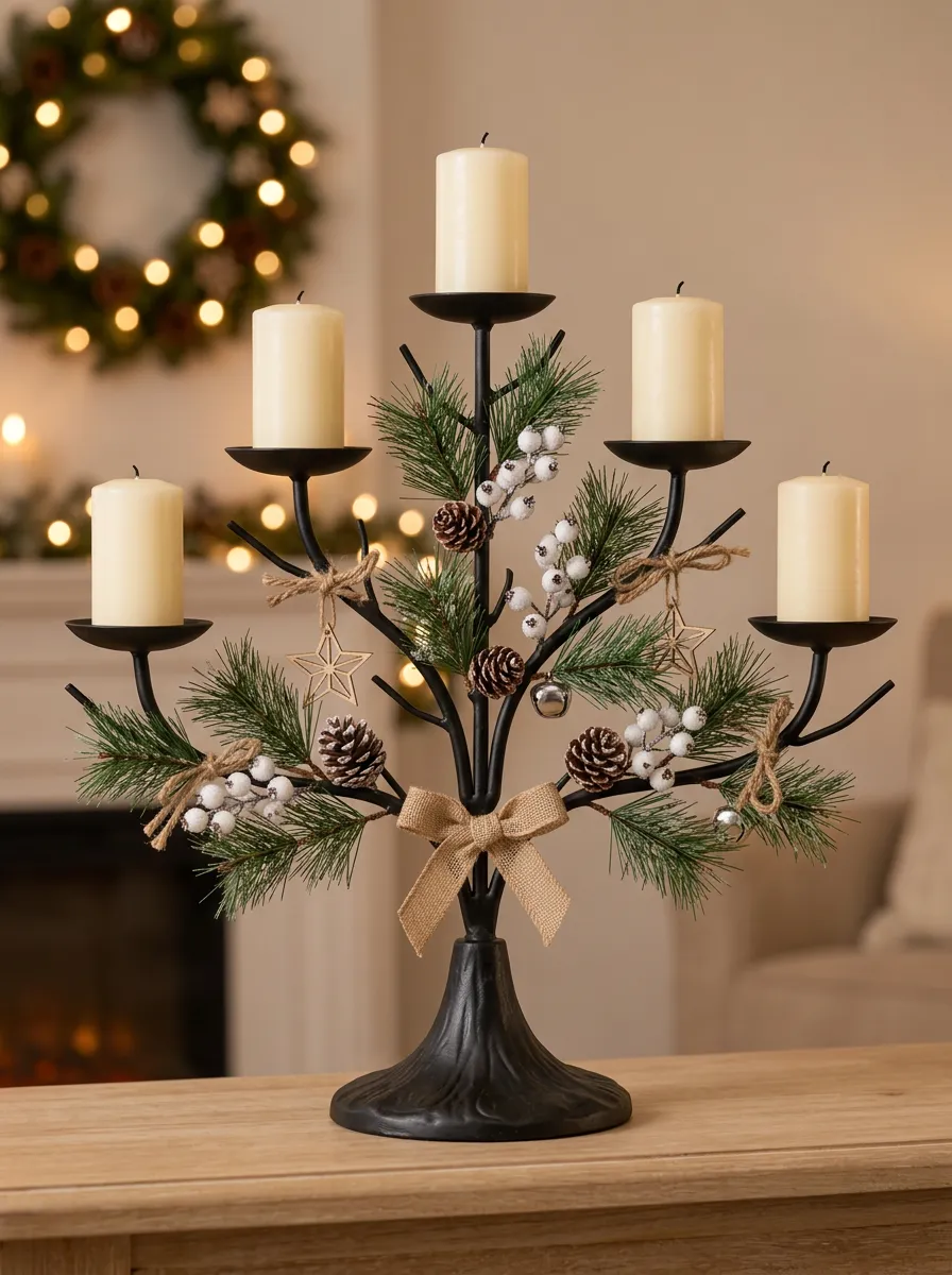 Star Pinecone Berry Decorative Candelabra