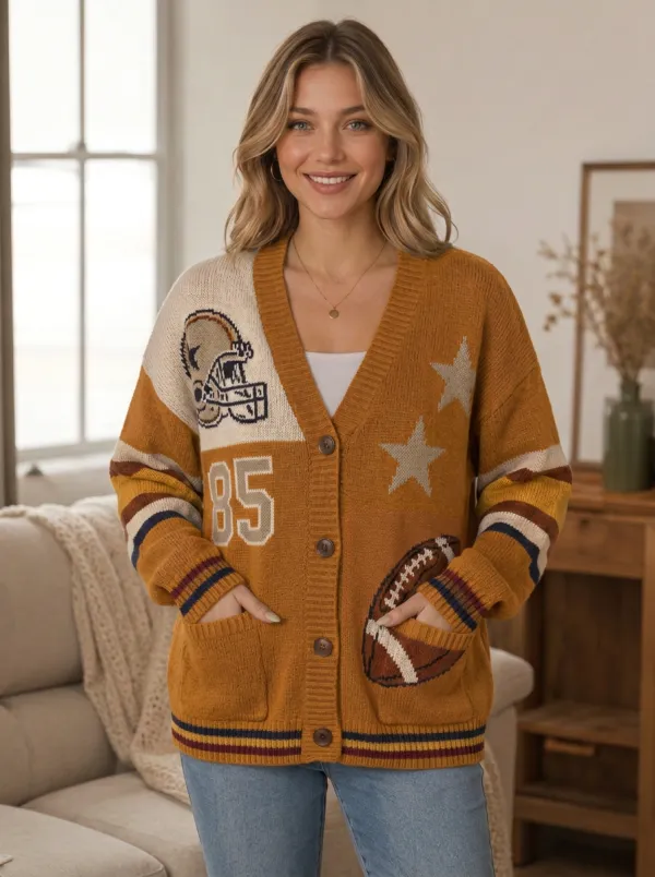 Women's Classic Gridiron Helmet Star Ball Knit Cardigan