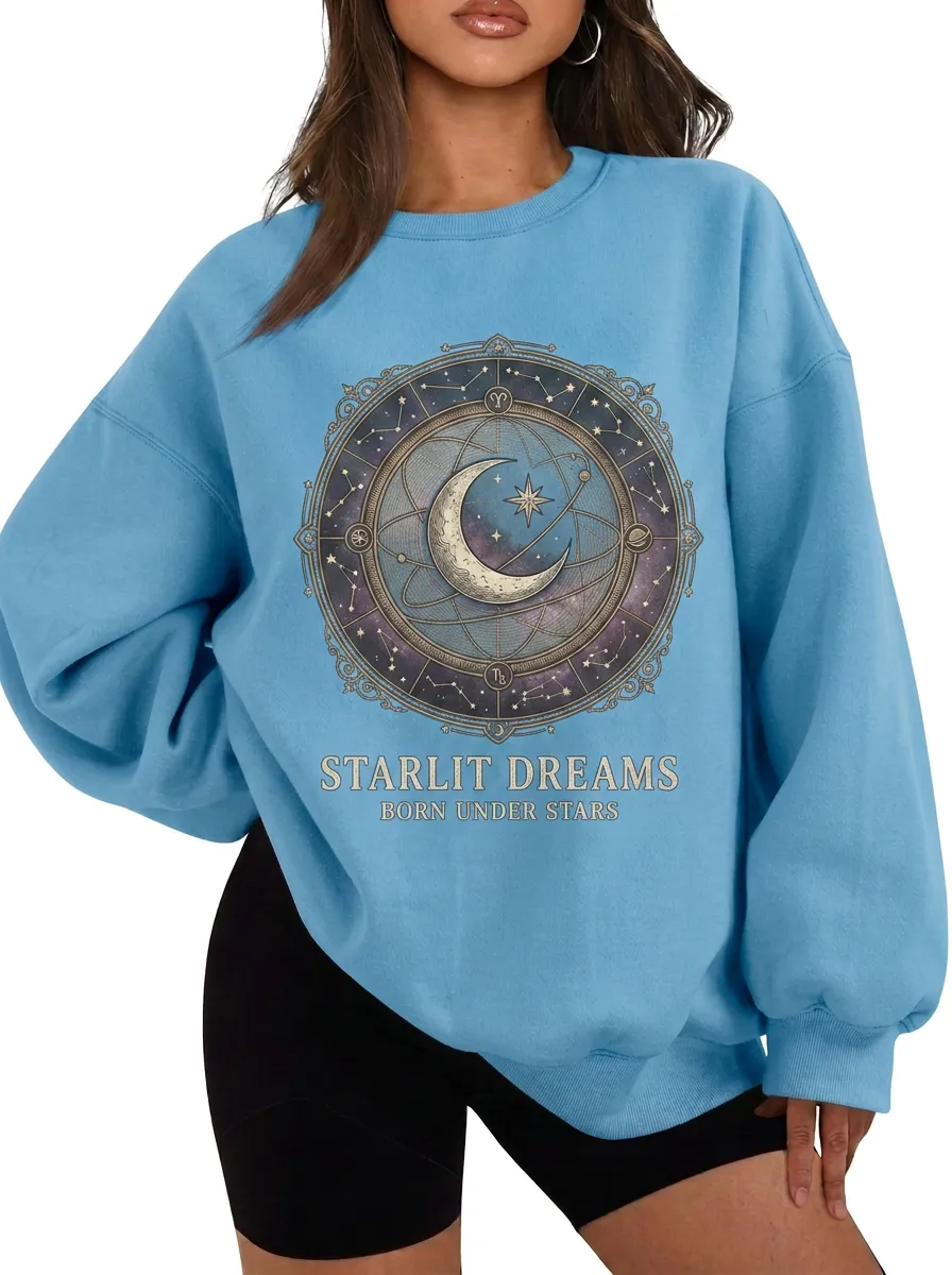 Women's Astrology Lover Celestial Moon Zodiac Printed T-shirt