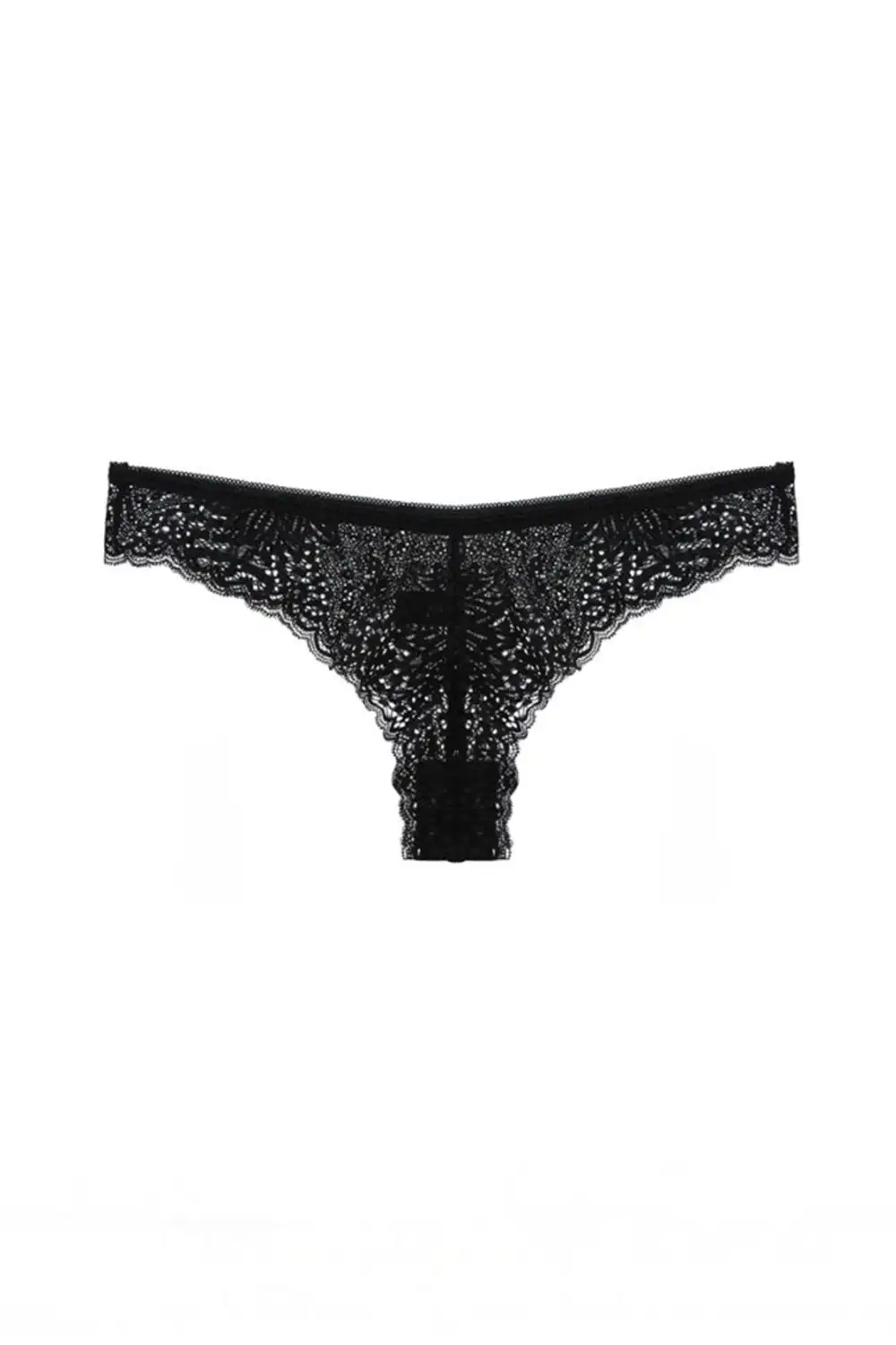 Floral Lace Mid Waist Elastic Waist Thong