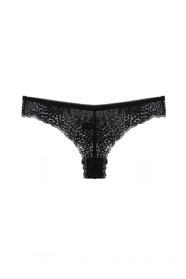 Floral Lace Mid Waist Elastic Waist Thong