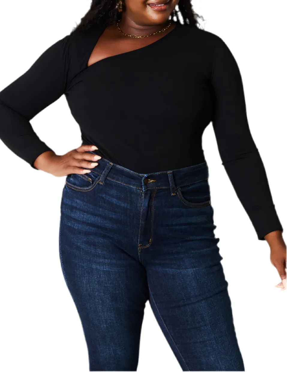 Asymmetrical Neck Long Sleeve Top