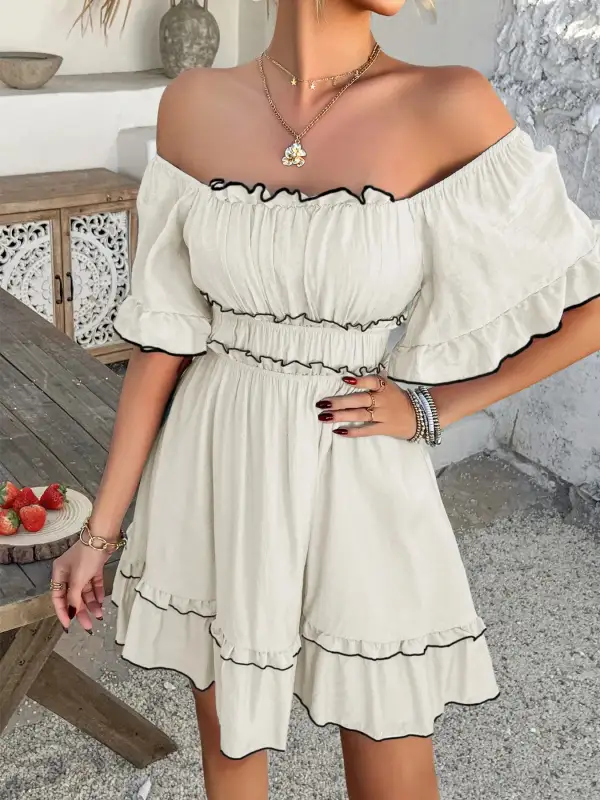 Square Neck Ruffle Mini Dress