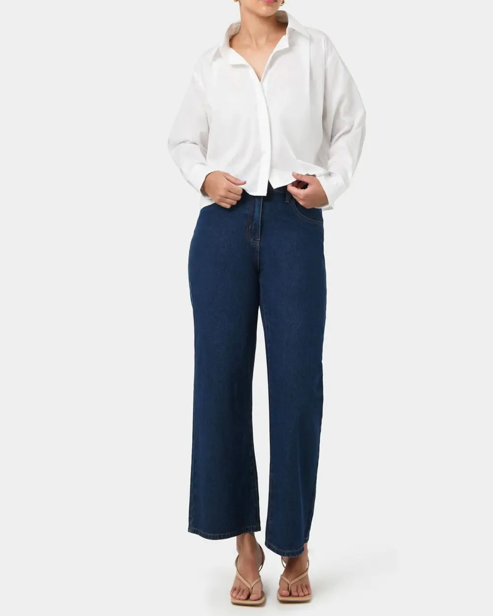 Cotton Blend Pleated Crop Shirts