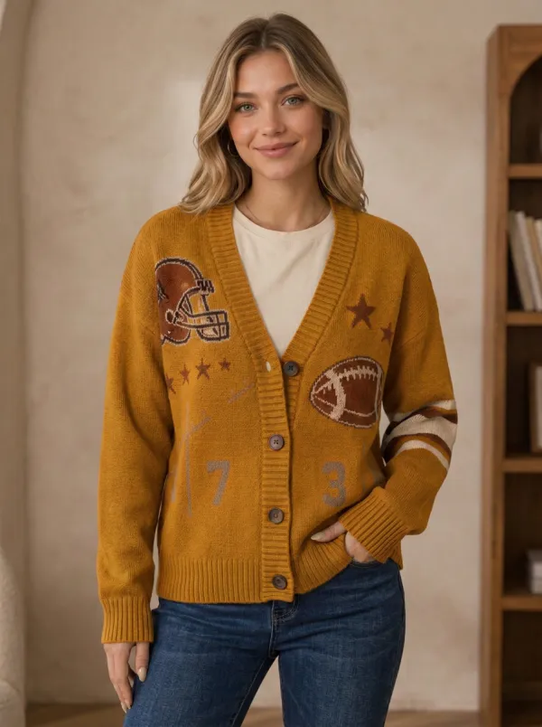Women's Football Helmet Ball Knit Knit Cardigan