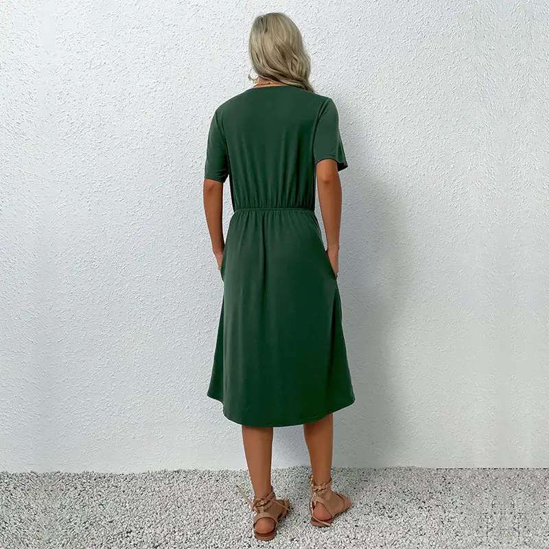 Women's Wrap V-Neck Belted Evening Dress