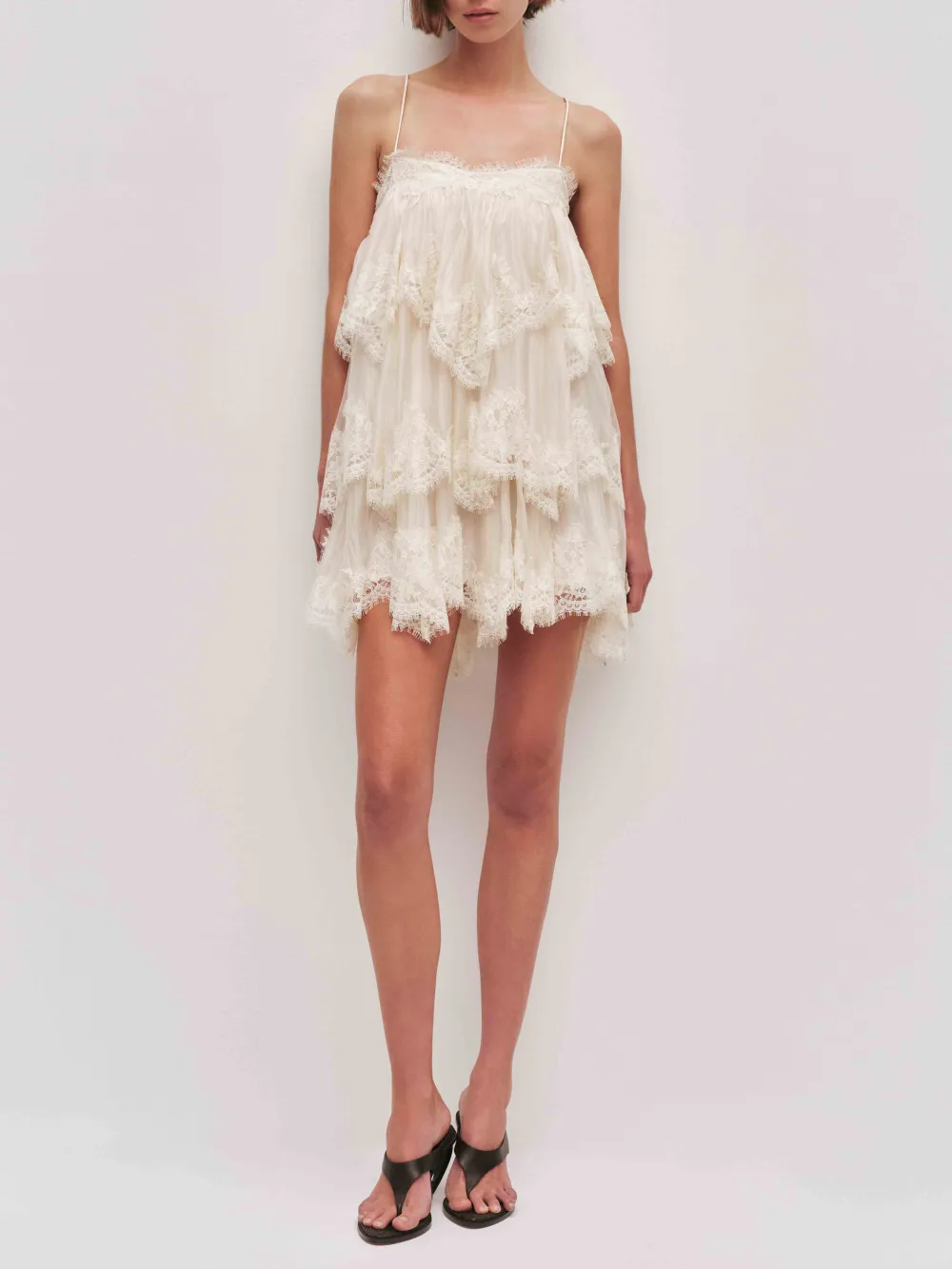 Layered Lace Trim Spaghetti Strap Mini Dress