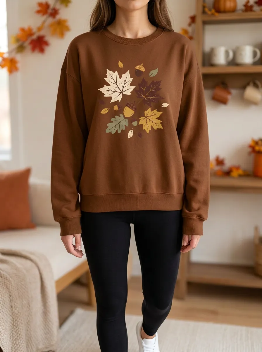 Relaxed Silhouette Maple-Leaf Printed Acorn Graphic Sweatshirt