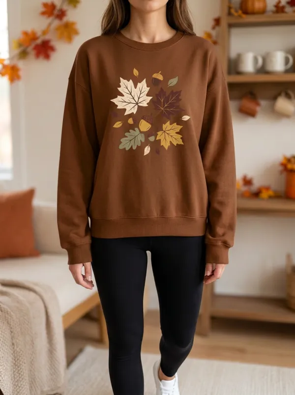 Relaxed Silhouette Maple-Leaf Printed Acorn Graphic Sweatshirt