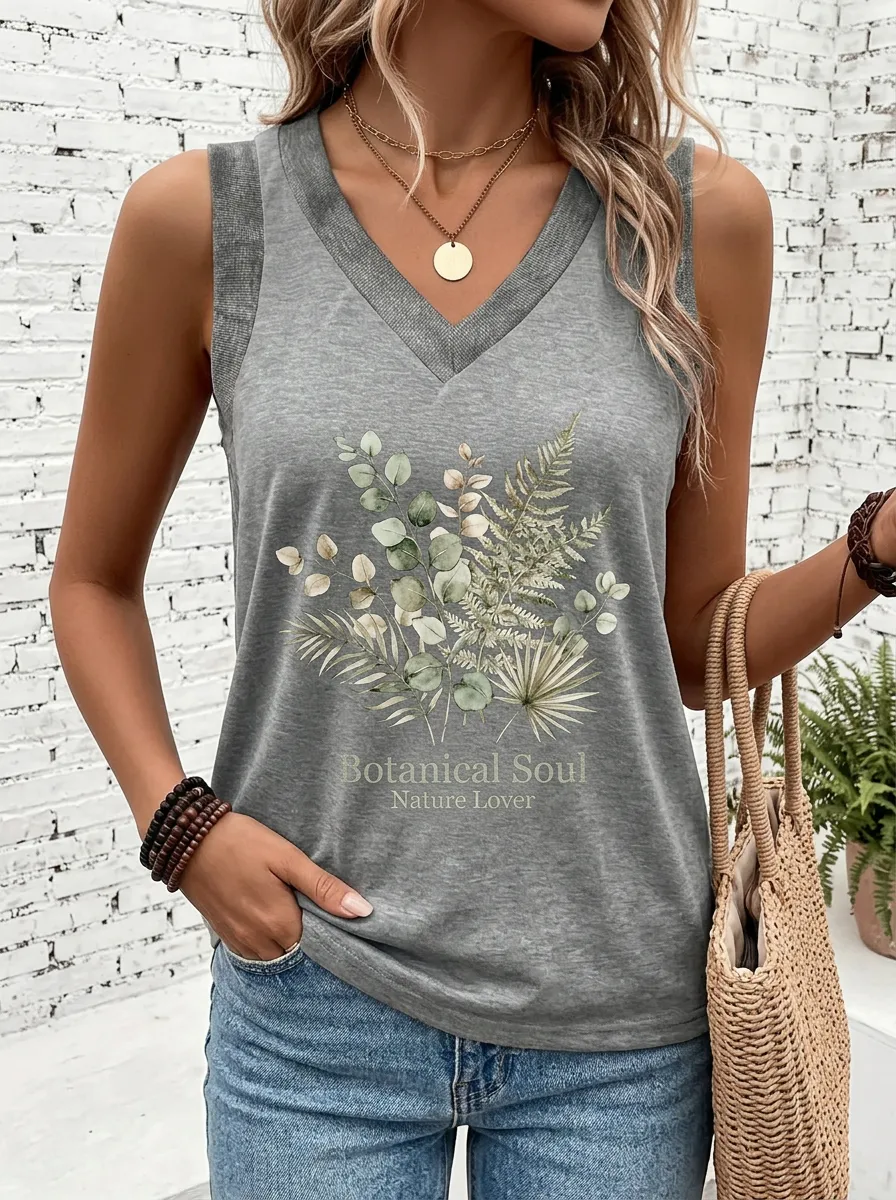 Women's Nature Lover Botanical Soul Fern Leaf Printed Tank Top