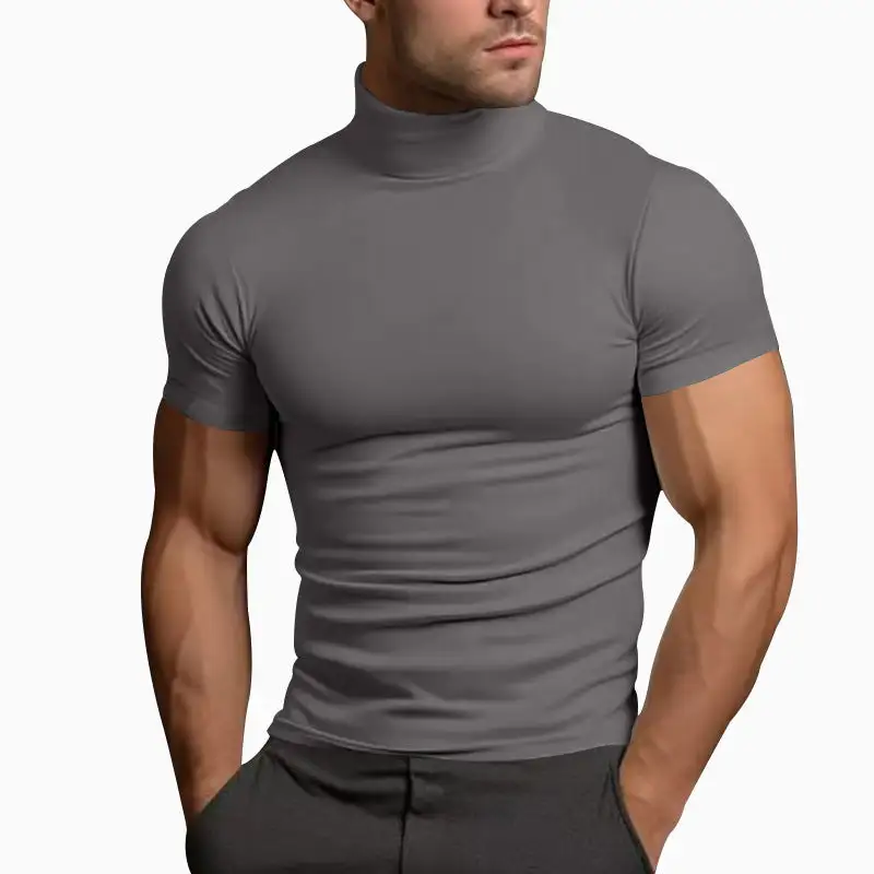 Men's Fitted Elastic Short-Sleeve Roll Neck Top