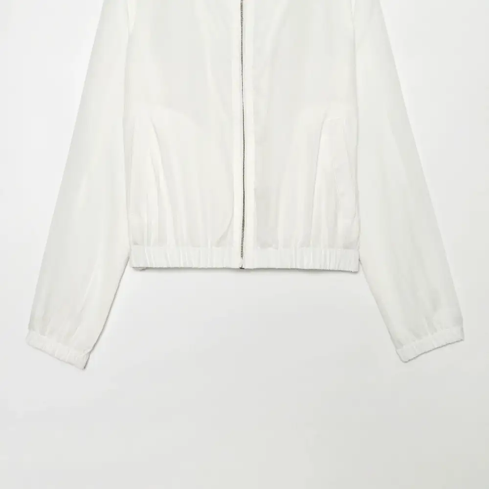 Stand Collar Zip Front Elastic Hem Bomber Jacket