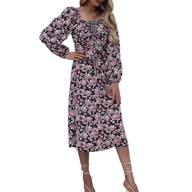 Women's Bodycon Floral Ruffled Bridal Maxi Dress
