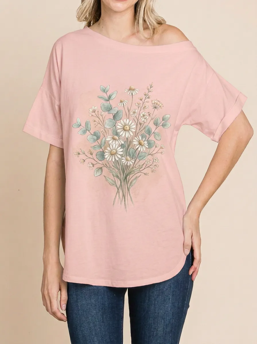 Women's Botanical Nature Lover Daisy Eucalyptus Printed T-shirt
