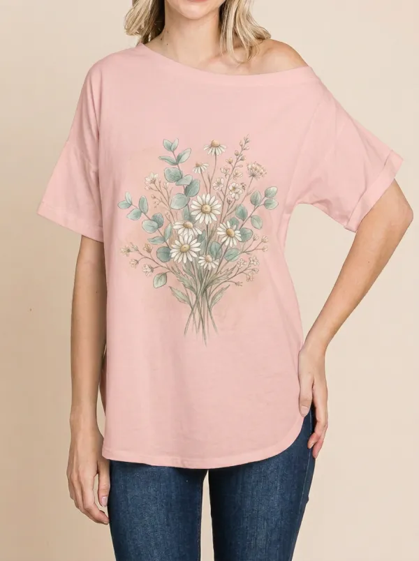 Women's Botanical Nature Lover Daisy Eucalyptus Printed T-shirt