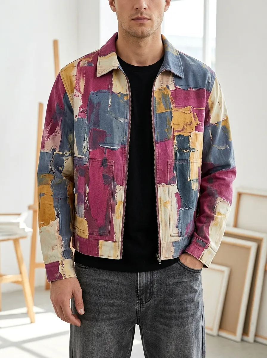 Men's Abstract Oil Painting Rugged Adventure Jacket