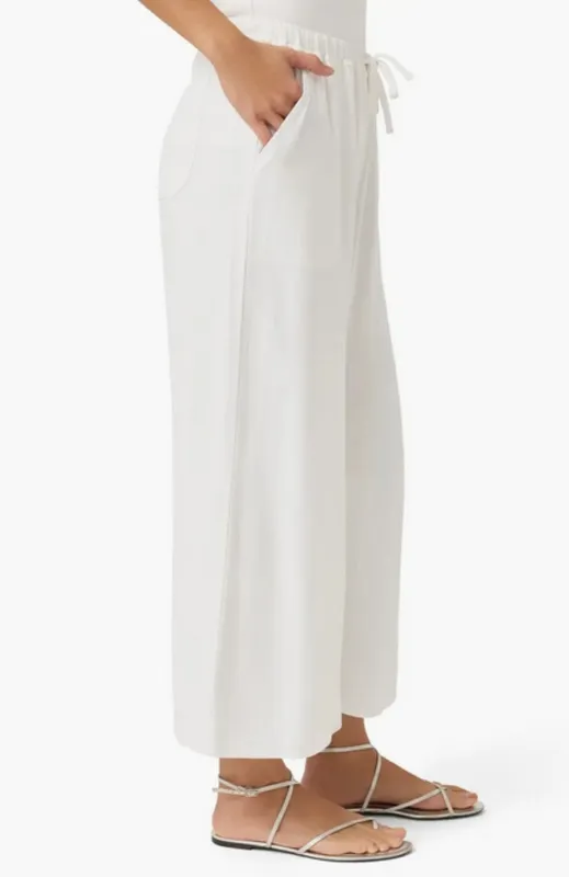 White Linen Blend Wide Leg Cropped Pants