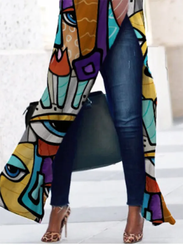 Half Sleeve Relaxed Contrast Print Side Slit Round Neck T-Shirt