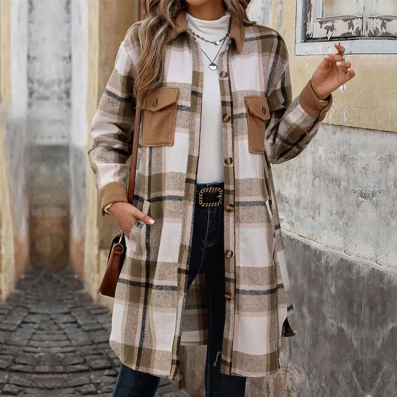 Women's Chic Shirt Plaid Button-Detail Outwear