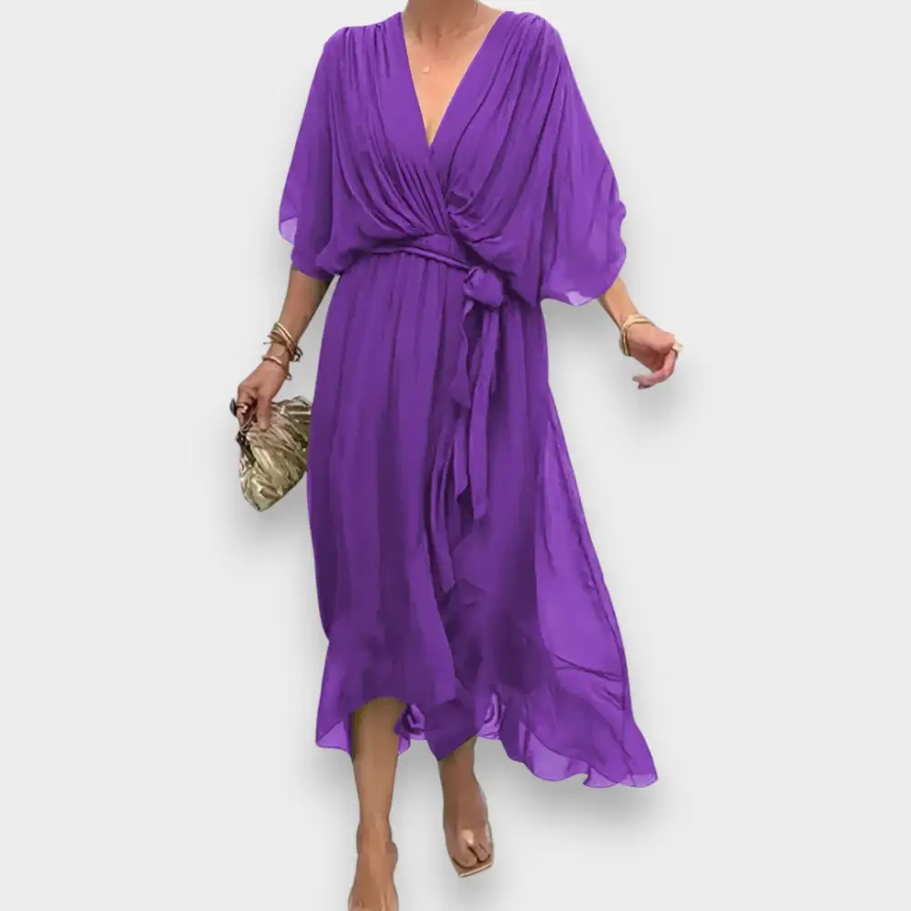 V-Neck Belted Casual Dress