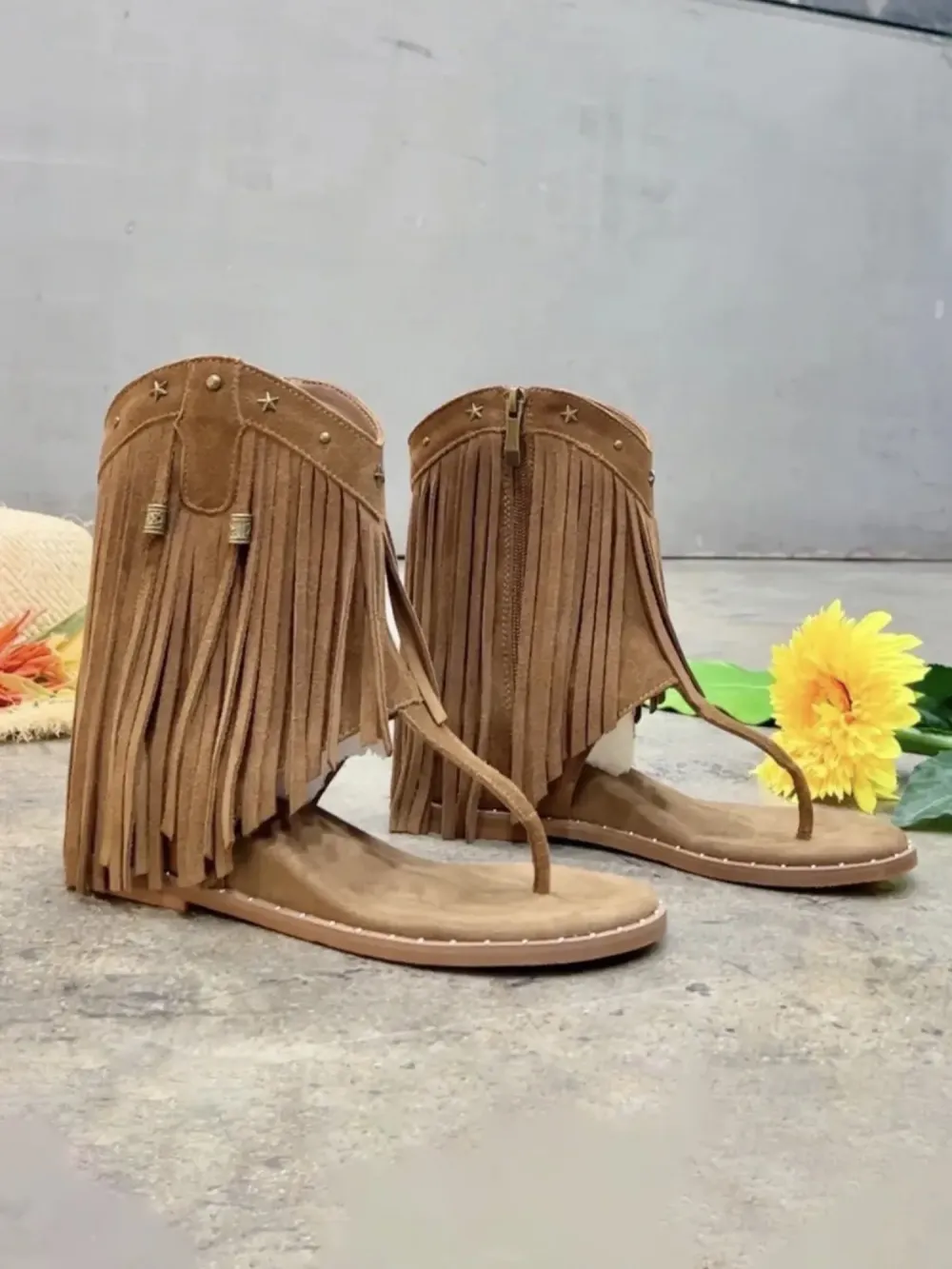 Ximena Studded Tassel Peep-Toe Booties