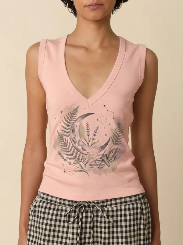 Women's Celestial Moth Fern Moon Printed Tank Top