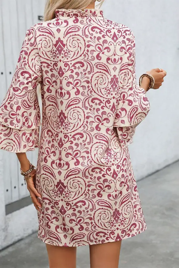 Paisley Tiered Tie Detail Mini Dress