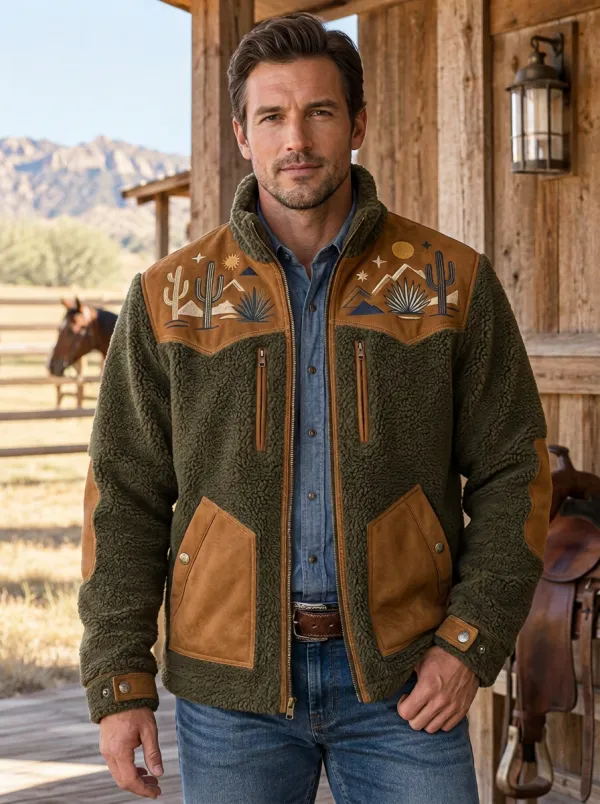 Prairie Ridge Cactus Desert Landscape Ranchwear Edit Men's Western Fleece Jacket
