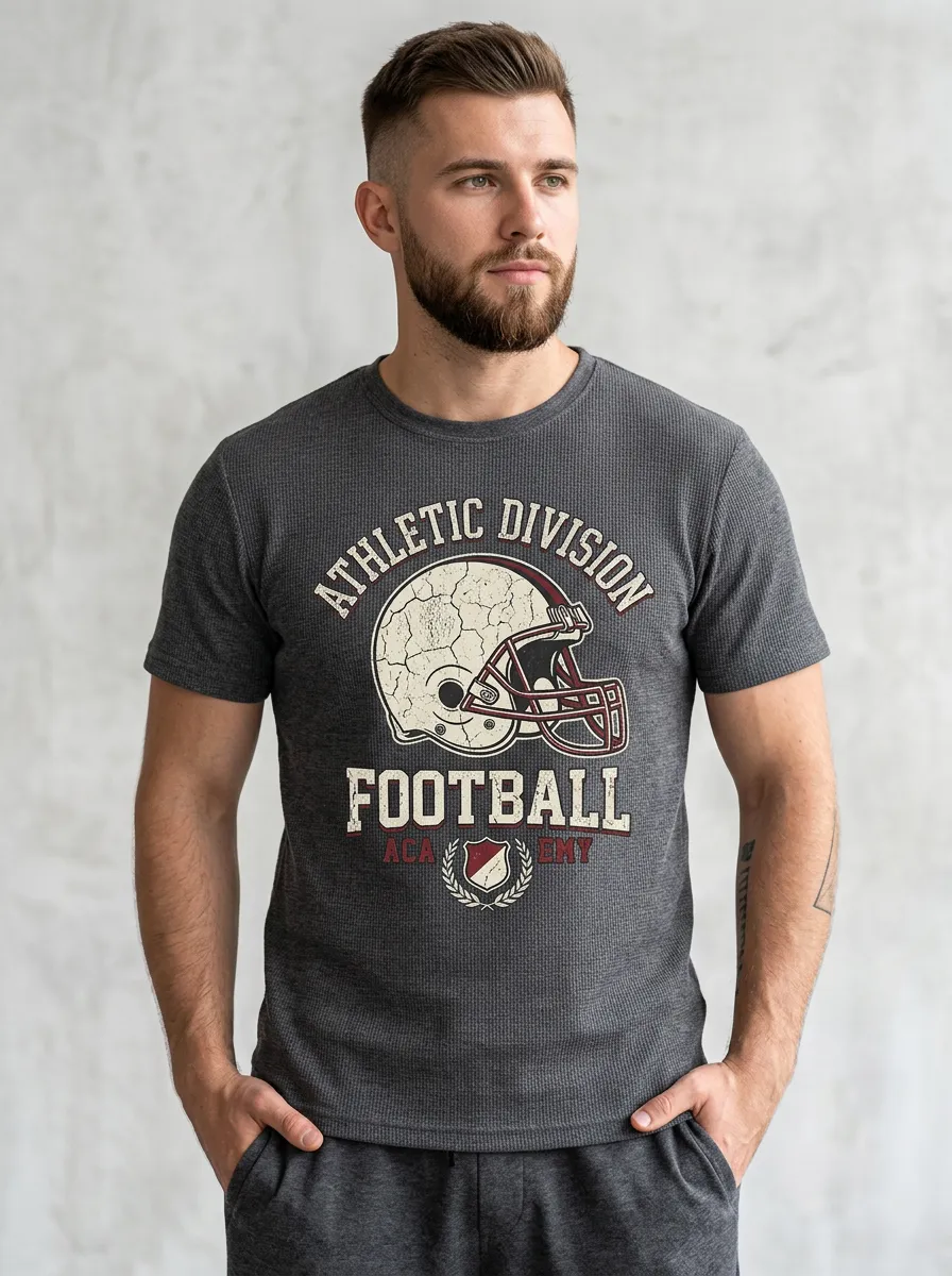 Men's American Football Lover Athletic Division Helmet Printed T-Shirt