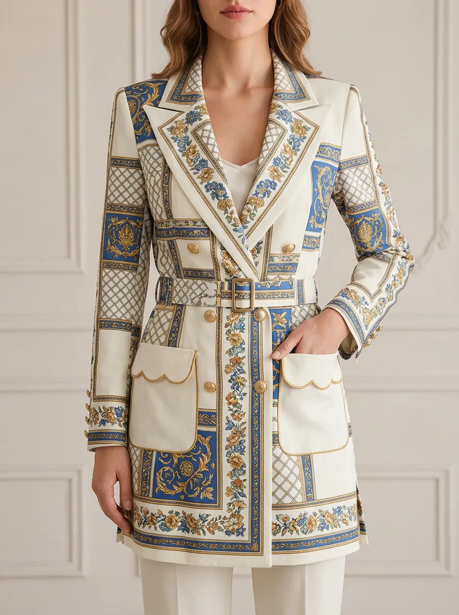 Women's Baroque Floral Pattern Printed Blazer Jacket