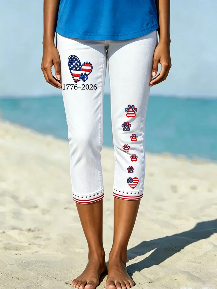 Women's American Paw Print Denim Pattern Leggings