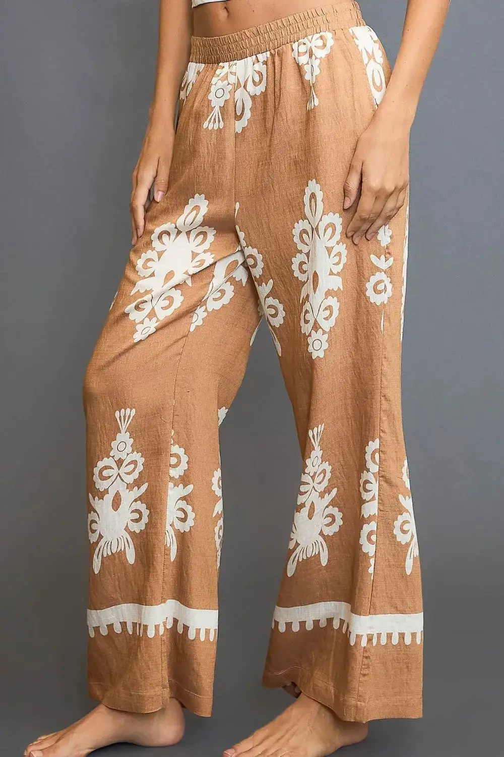 Wide Leg Printed Cropped Pocketed Pants