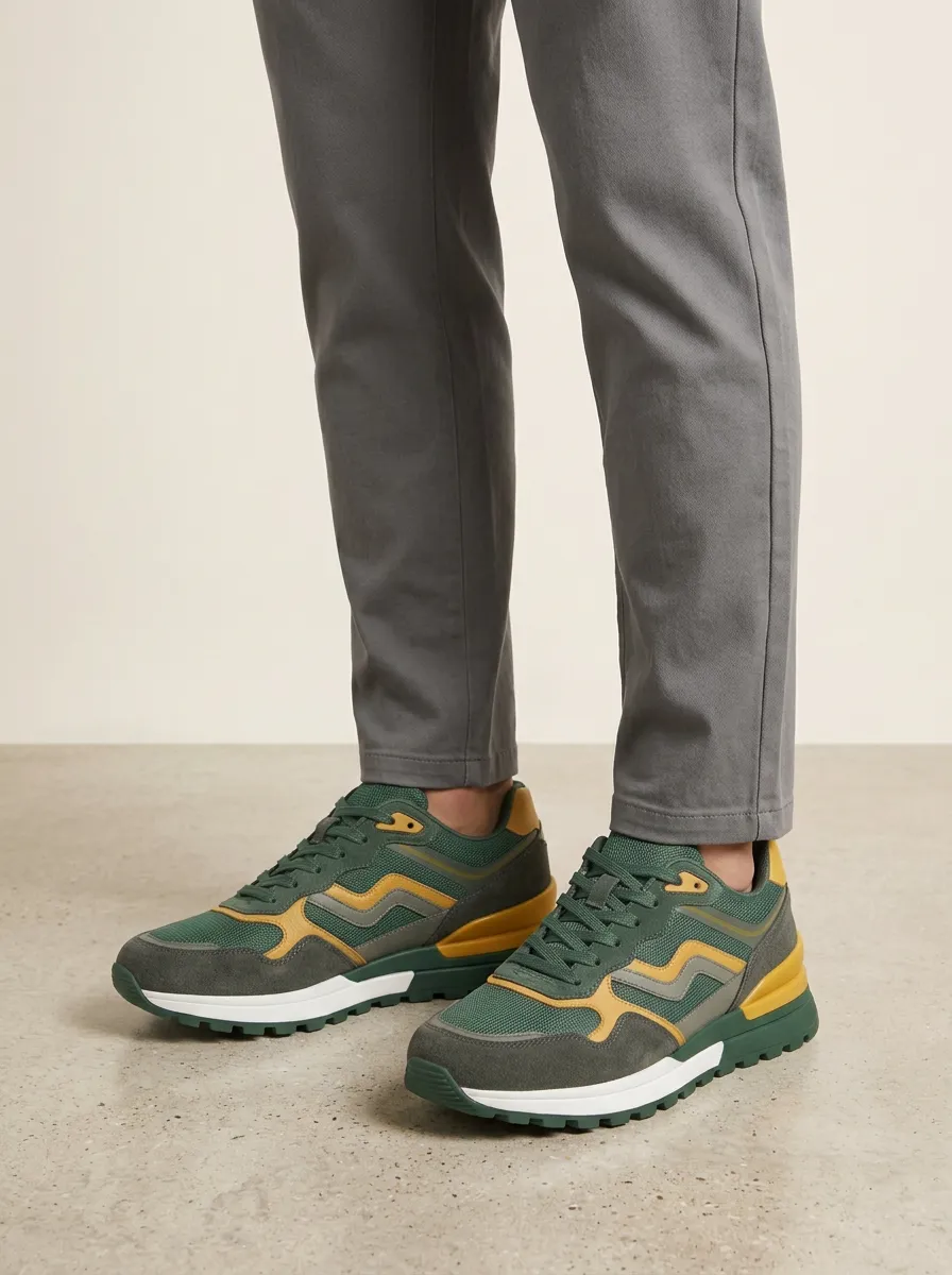 Men's Retro Colorblock Suede Mesh Sneakers