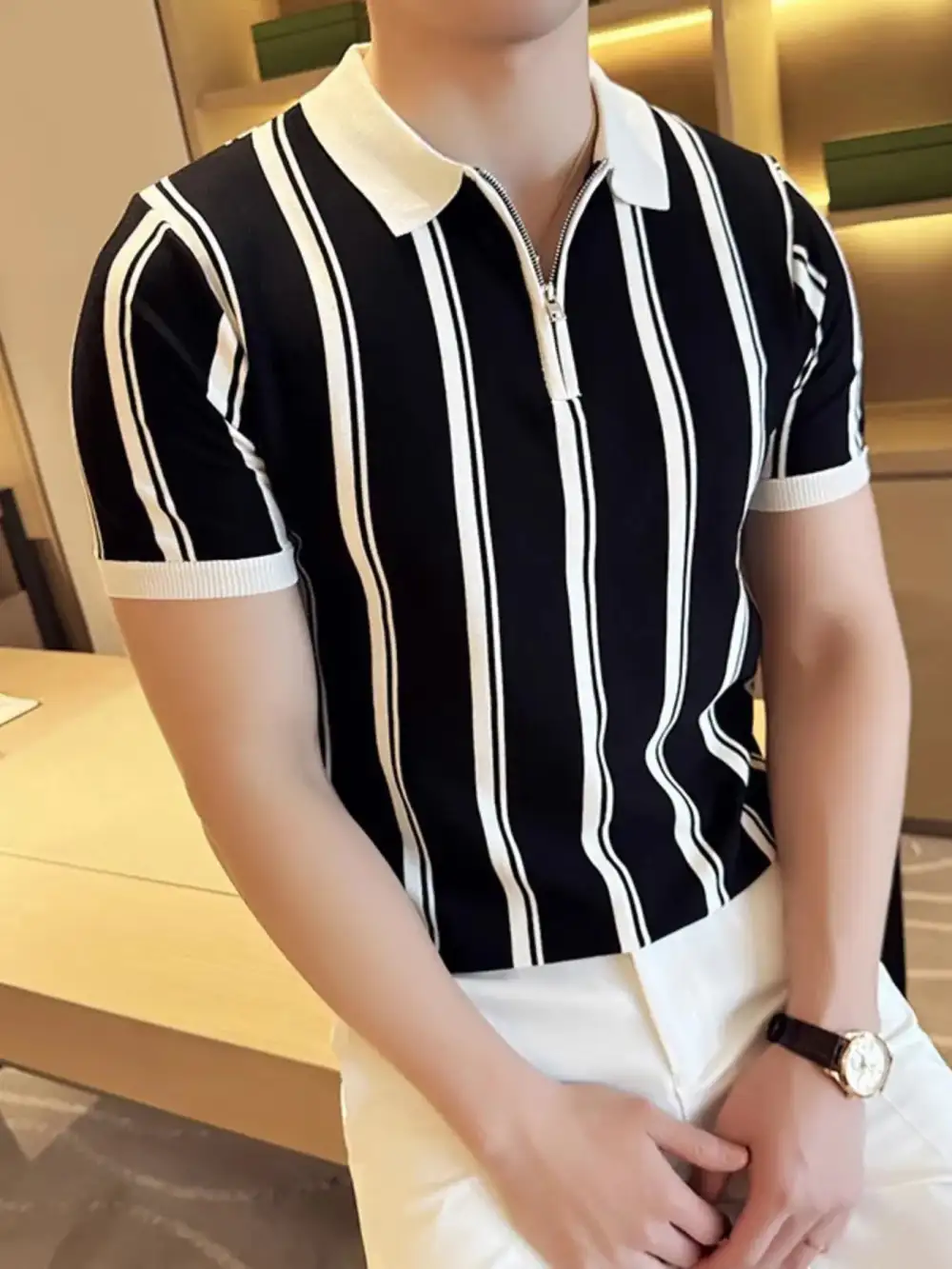 Simple Striped Collared Polo Shirt