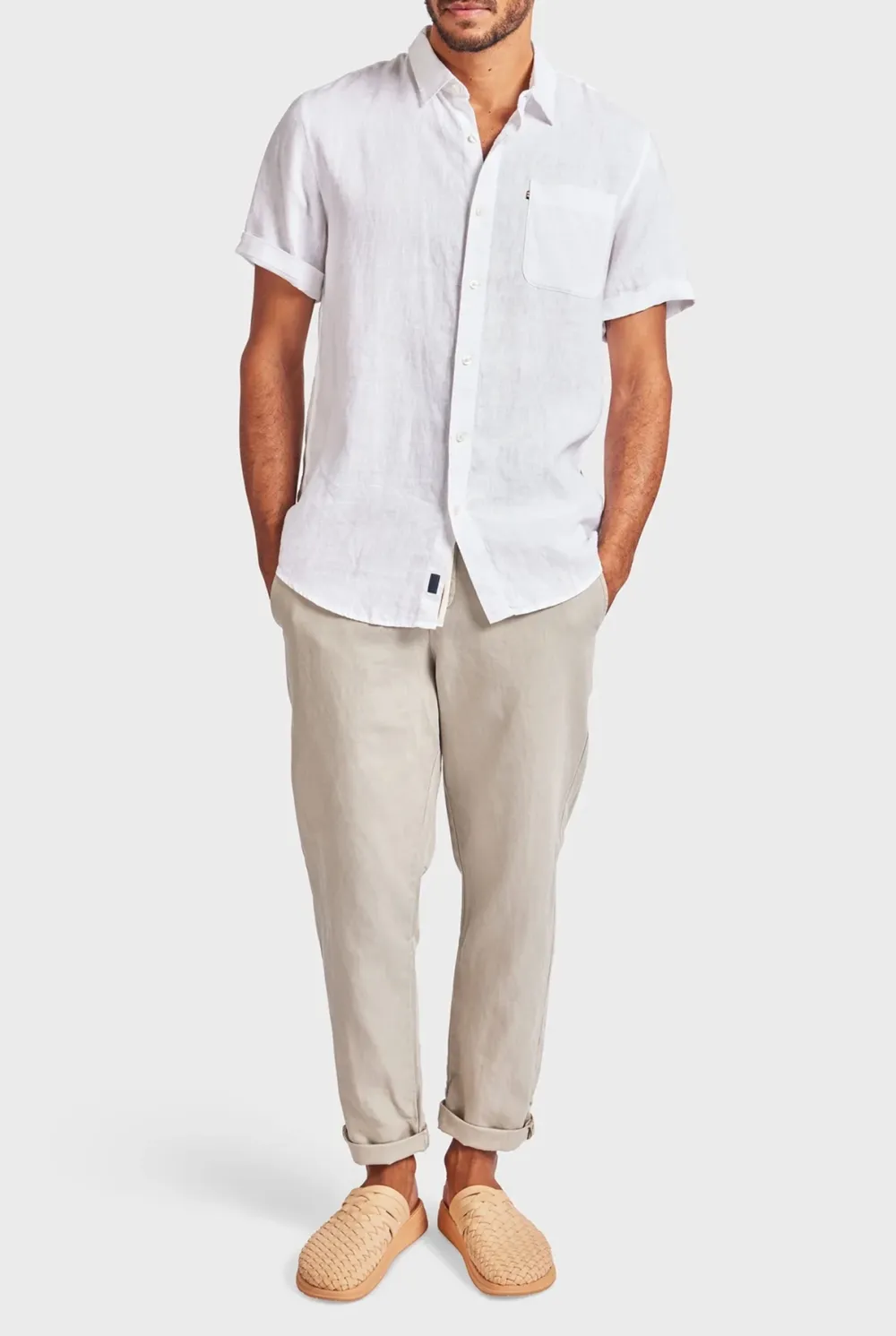 Casual Drawstring Waist Cotton Blend Trousers