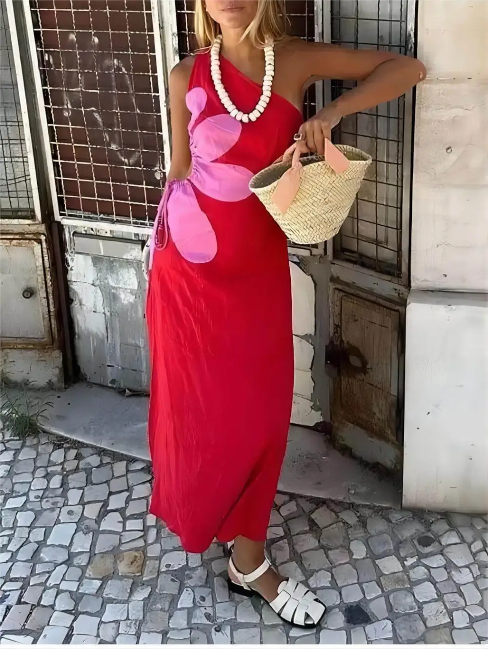 Positioned Floral Print Off Shoulder Midi Dress
