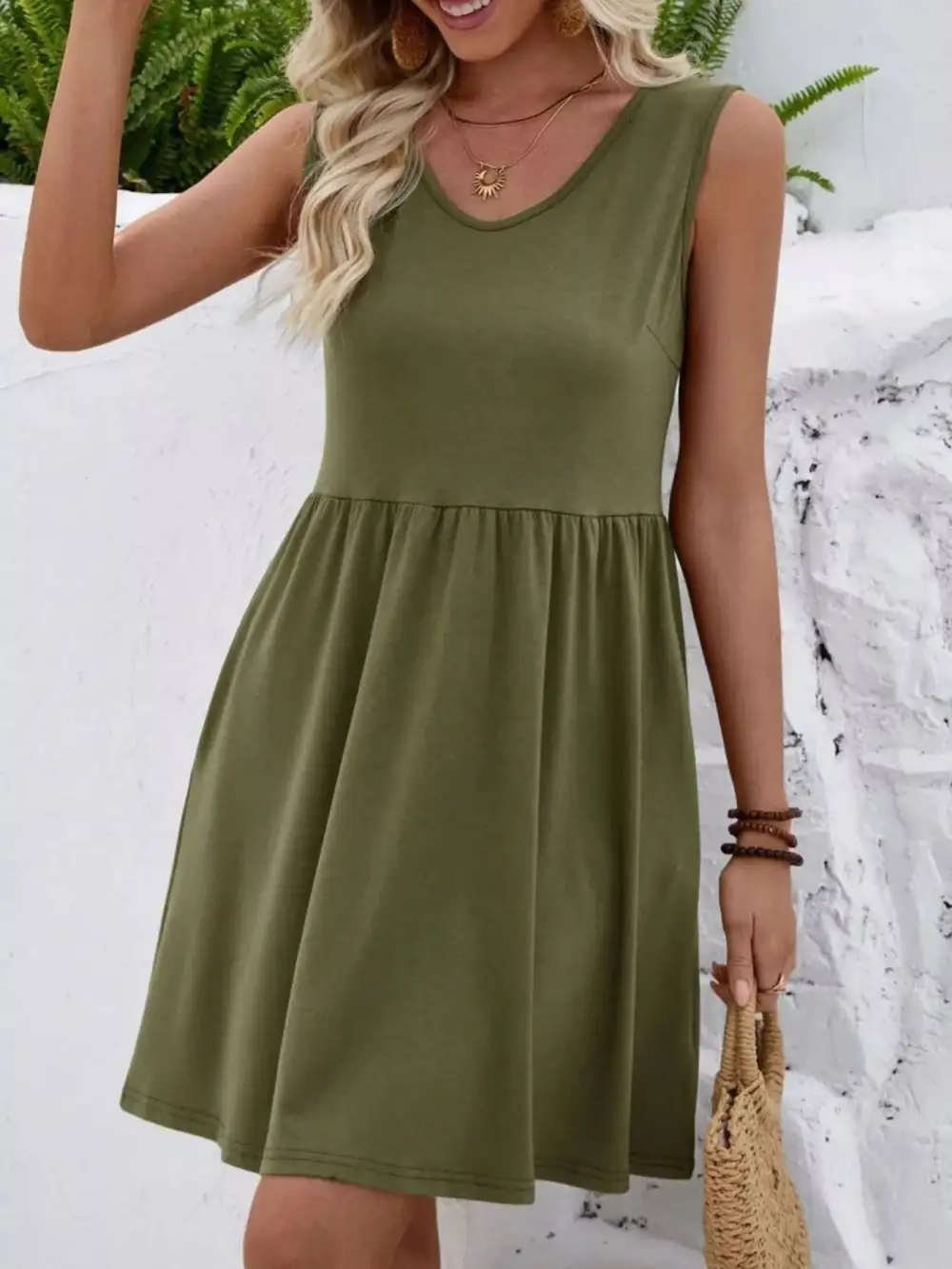 Modern V Neck Sleeveless Mini Dress