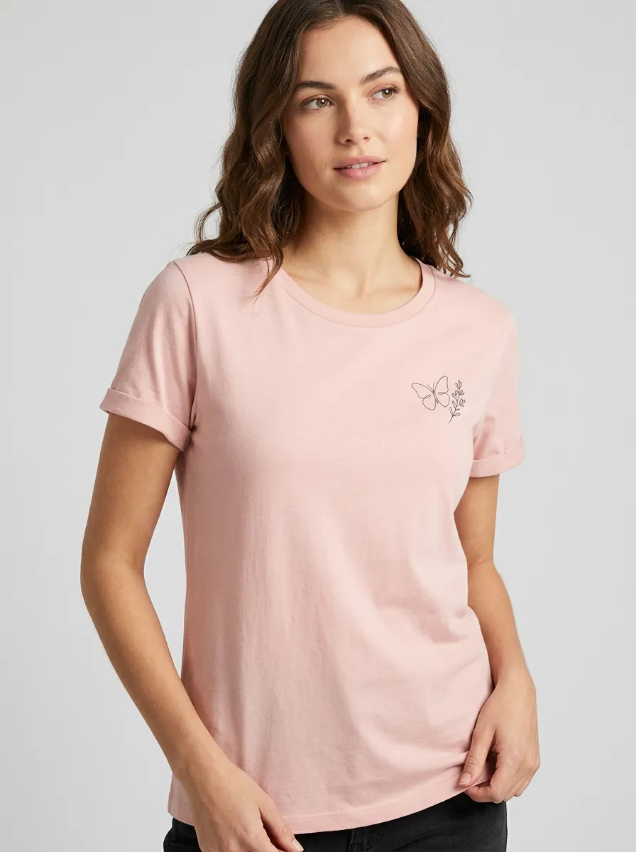 Women's Minimalist Butterfly Floral Line Art Printed T-shirt